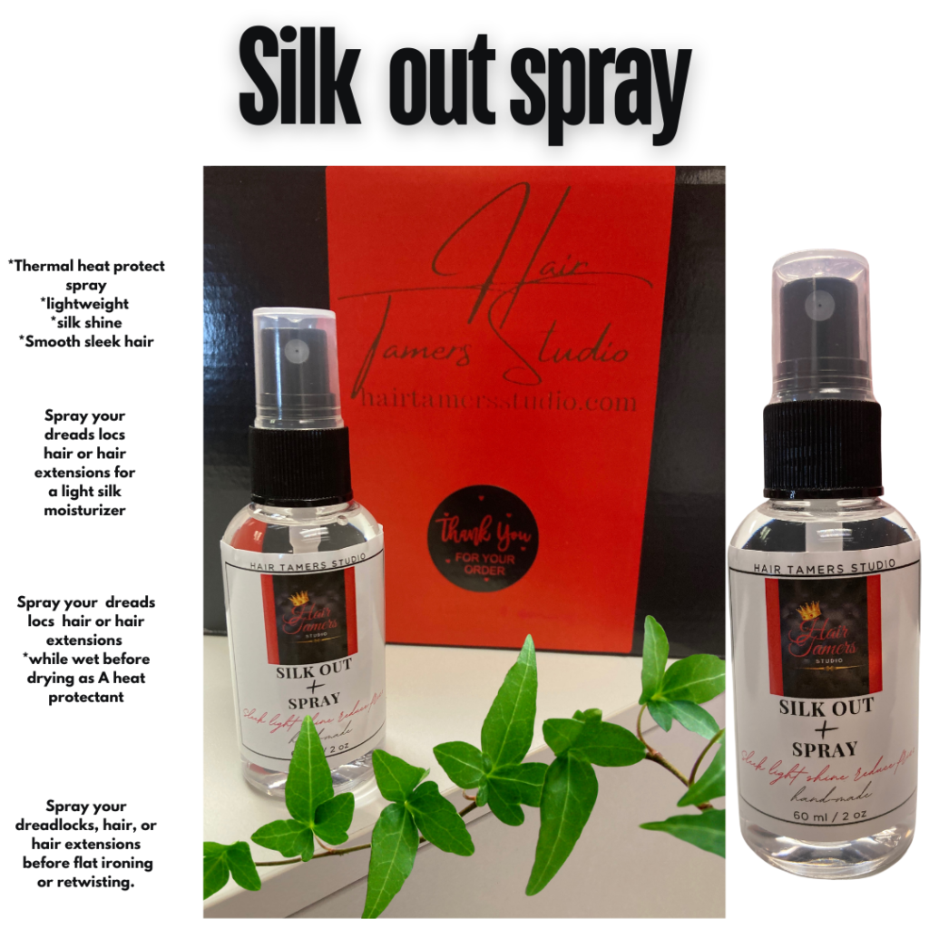 Our thermal heat protectant spray, enriched with silk essence for exceptional shine and hydration, is the key to safeguarding your dreadlocks, braids, or extensions. Let this magical mist prepare your hair for drying and shield it from the rigors of styling tools. Bid farewell to dry, frizzy, damaged, and brittle hair. Say goodbye to split ends and delve into the core of genuine hair care. Embark on your hair revival journey today at 